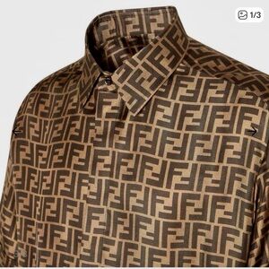Fendi Designer Brown Patterned Men's Shirt